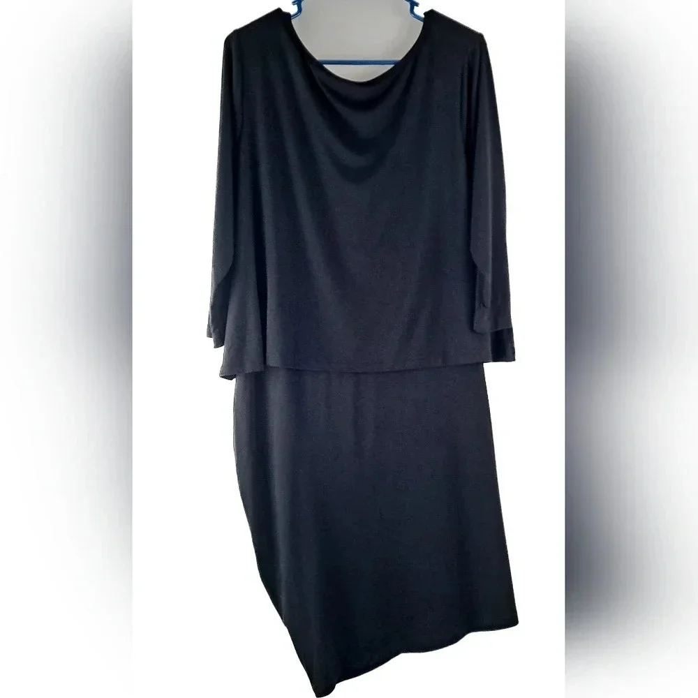 NWT Banana Republic Black Jersey Knit 3/4 Sleeve Layer Dress sz L - Picture 2 of 8